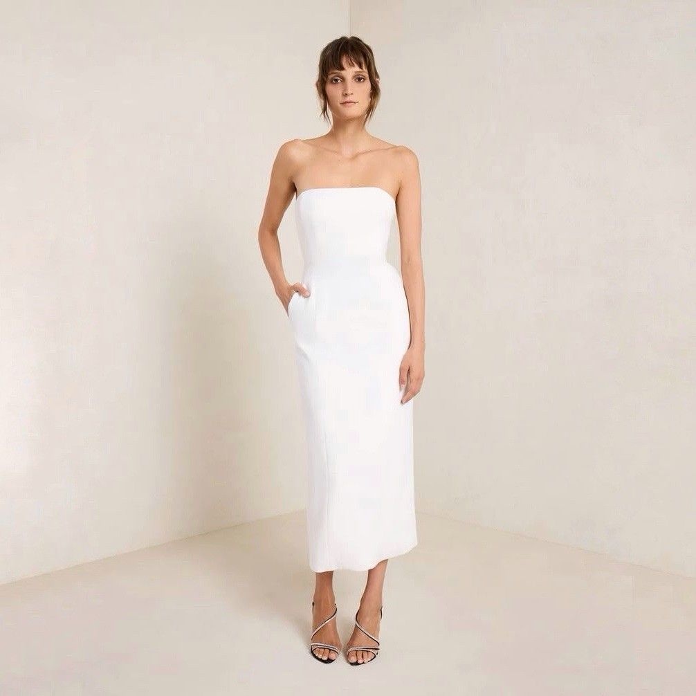 A.L.C. Elizabeth White Strapless Sheath Midi Dress Size 8